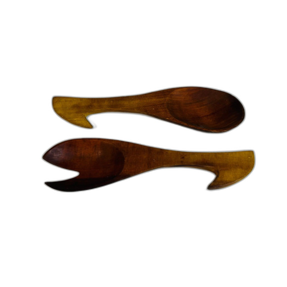 Vintage Monkey Pod Wood Serving Utensils Sleek Modern - Picture 4 of 7